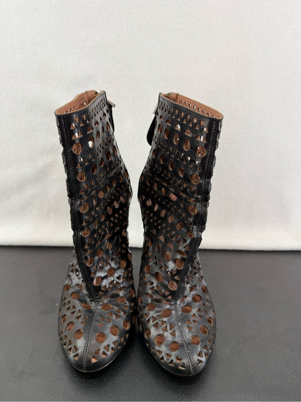 Alaia Black Laser-Cut Leather Ankle Booties